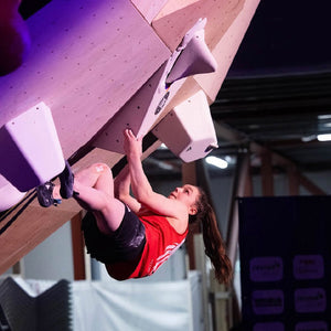 Lucy Garlick competing at the 2025 British Bouldering Championships at the Depot Climbing Centre in Manchester