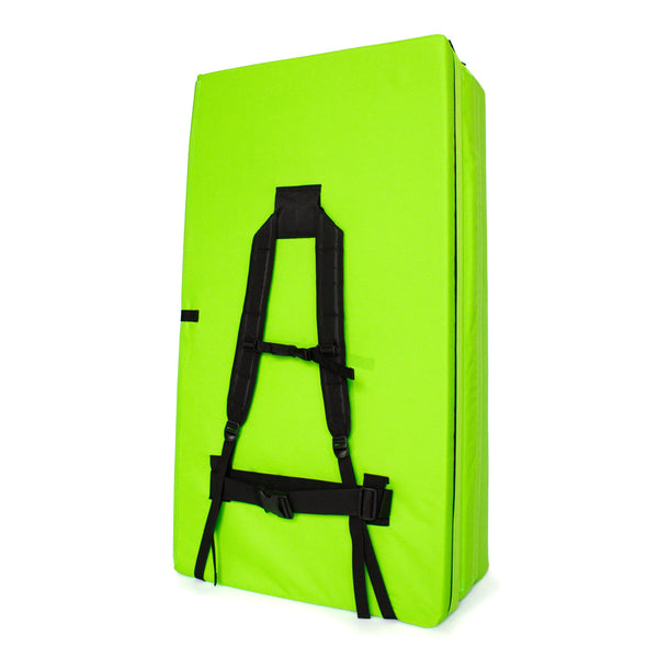 A green psychi bouldering crash pad dual layer triple fold 