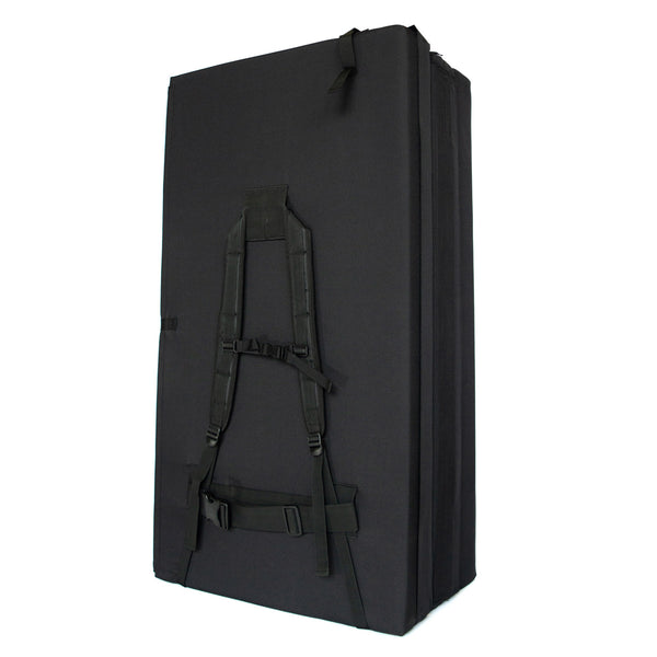 A black psychi bouldering crash pad dual layer triple fold 