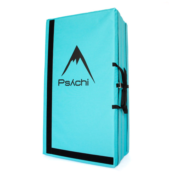 A blue psychi bouldering crash pad dual layer triple fold 