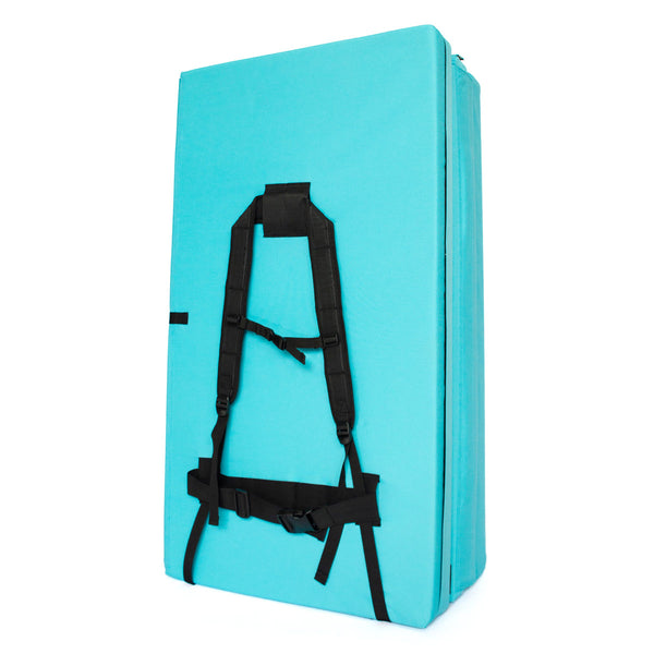 A blue psychi bouldering crash pad dual layer triple fold 