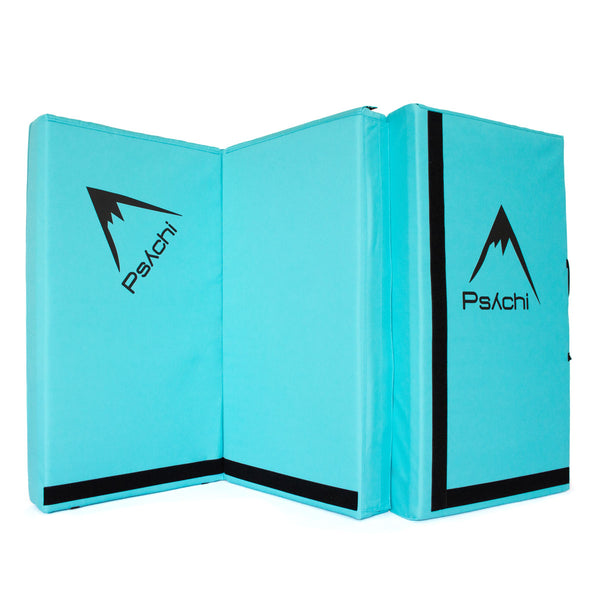 A blue psychi bouldering crash pad dual layer triple fold 