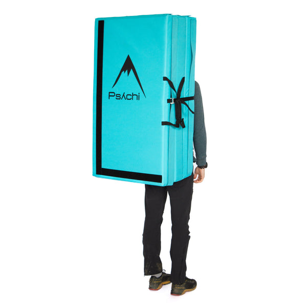 A blue psychi bouldering crash pad dual layer triple fold 