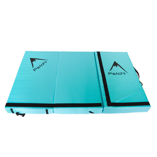 A blue psychi bouldering crash pad dual layer triple fold 