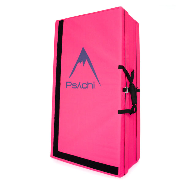 A pink psychi bouldering crash pad dual layer triple fold 