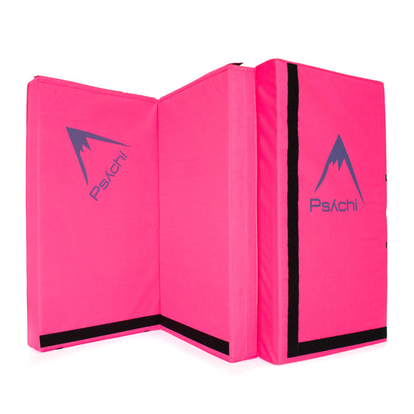 A pink psychi bouldering crash pad dual layer triple fold 