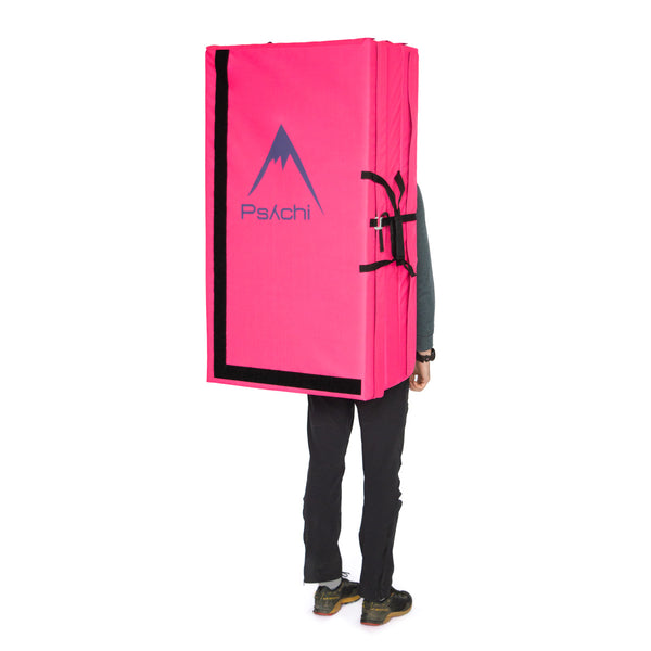 A pink psychi bouldering crash pad dual layer triple fold 