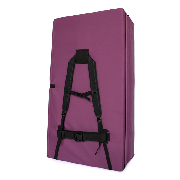 A purple psychi bouldering crash pad dual layer triple fold 