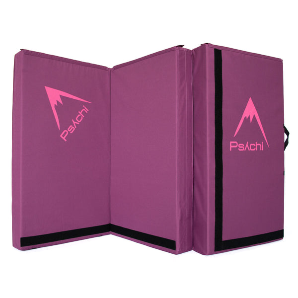 A purple psychi bouldering crash pad dual layer triple fold 