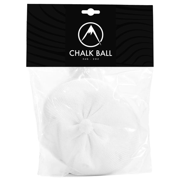 A white climbing chalk in a cotton mesh ball