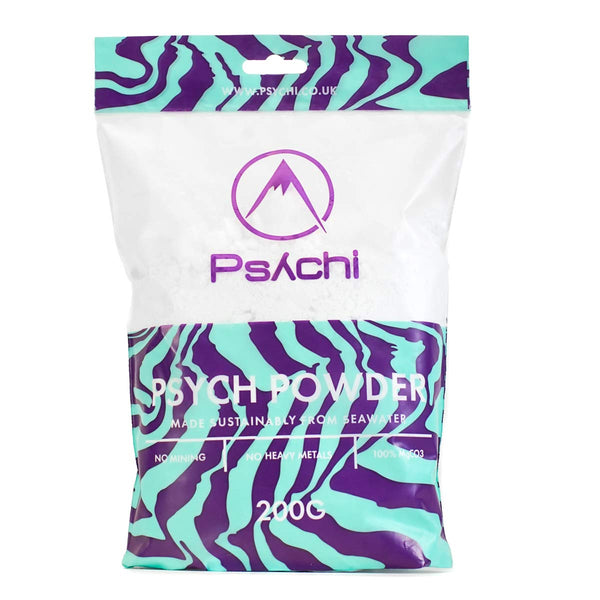 200g resealable bags of climbing chalk, made sustainably from seawater and packaged in the Uk